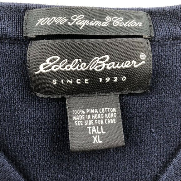 Eddie Bauer Mens Vest Sweater Size XLT V-Neck Supima Cotton Pullover Navy Cozy - Picture 3 of 11